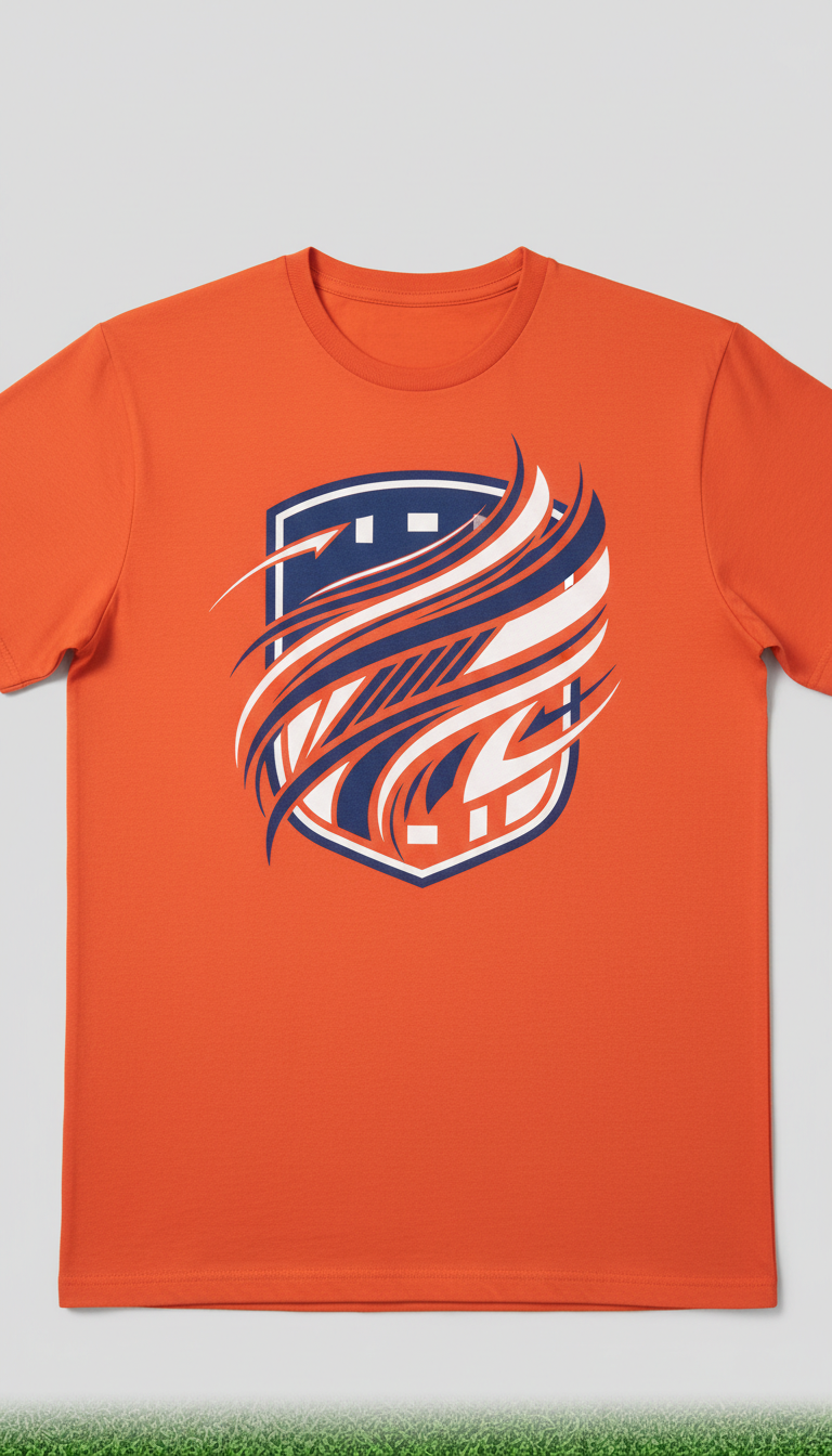 [PRODUCT] is a premium cotton blend T-shirt in 'Stadium Orange', featuring bold team graphics captured at a perfect...