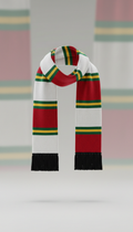 Arsenal scarf, Focus on 3/4 angles that highlight the design and details of the apparel, perfectly centered horizontally...