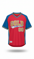 Flash Gold youth baseball jersey, perfectly centered horizontally and vertically with equal negative space above and...